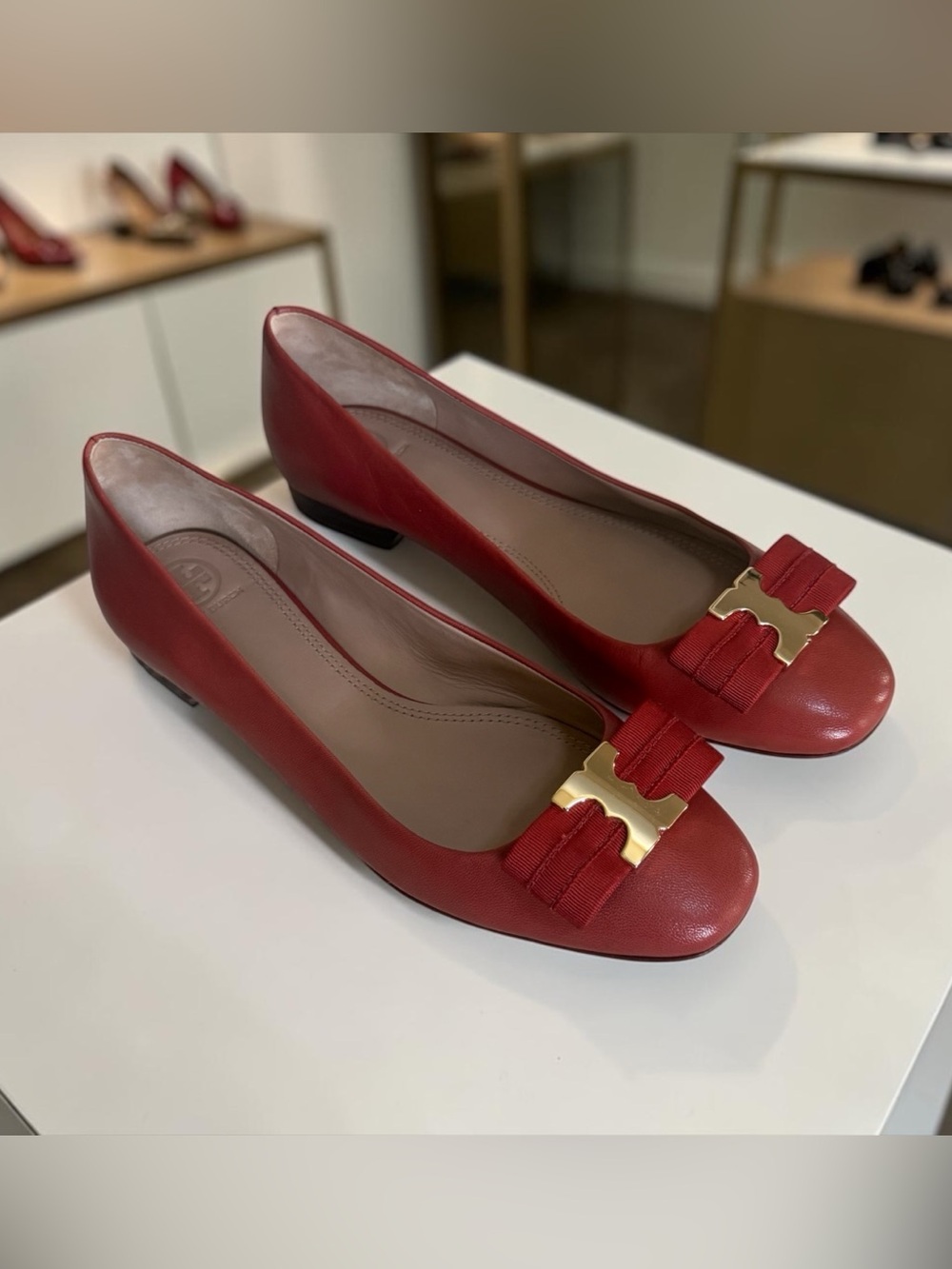 Tory Burch Liana Red Leather Ballet Flats with Ribbon Accent! Size 9.5